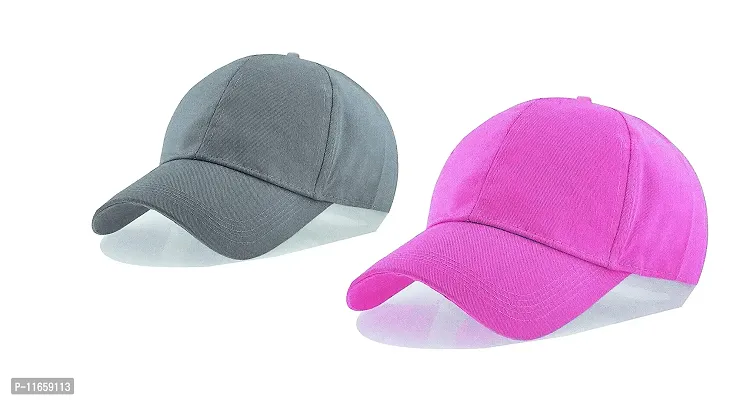 Shopper52 Men Boys Stylish Baseball Adjustable Pain Cap (Pink-Grey)-thumb0