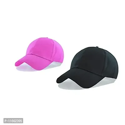 Shopper52 Men Boys Stylish Baseball Adjustable Pain Cap (Black-Pink)-thumb0