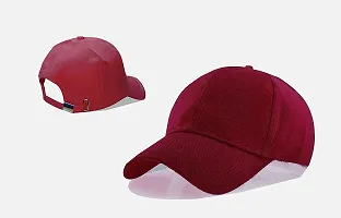 Shopper52 Men Boys Stylish Baseball Adjustable Plain Cap (Black-Maroon)-thumb2