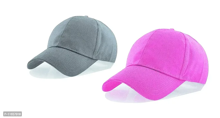 Shopper52 Men Boys Stylish Baseball Adjustable Plain Cap (Pink-Grey)-thumb0