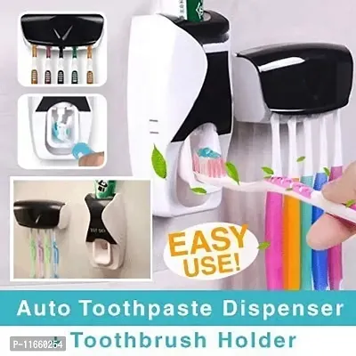 shopper 52.com Wall Mounted Automatic Toothpaste Dispenser and 5 Toothbrush Holder Accessories Set for Home Bathroom-thumb2