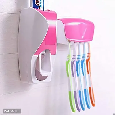 Wall Mounted Automatic Toothpaste Dispenser with 5 Toothbrush Holder Set for Home Bathroom Accessories-thumb0