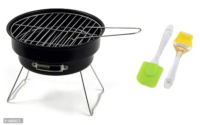 Charcoal Portable Round Charcoal BBQ with Cooking Silicon Spatula Brush-thumb0