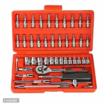 Multi Purpo46Pcs Screwdriver Socket Set And Bit Tool Kit Combination Tool Wrench Tool Kit For Home Office Car Bike 46Pctk-thumb0