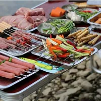 12pcs BBQ Skewers Tandoor for Barbecue, Grill | Stainless Steel Stick with Wooden Handle (Pack of 2) - BBQSKW-thumb3