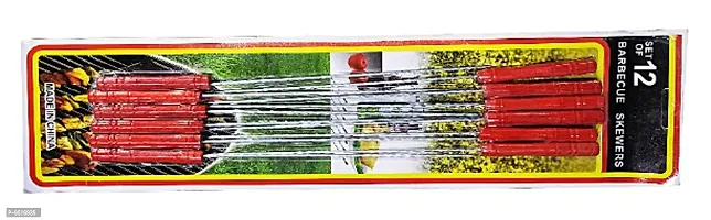 12pcs BBQ Skewers Tandoor for Barbecue, Grill | Stainless Steel Stick with Wooden Handle (Pack of 2) - BBQSKW-thumb3