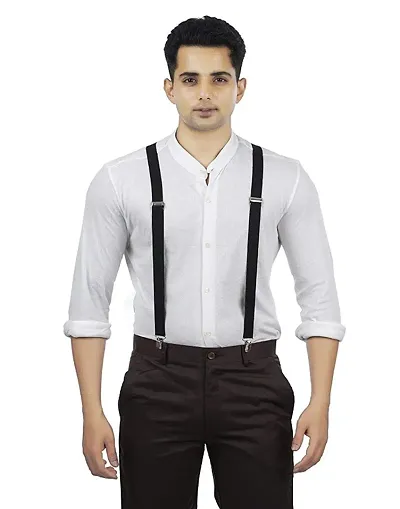 SH Retail Men's Elastic Suspenders Belt (Black, Free Size)