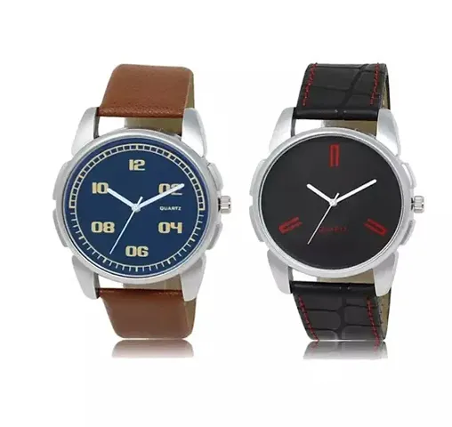 Stylish Genuine Leather Analog Watches For Men Combo Of 2