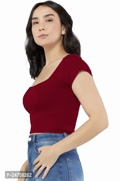 Luktrima Women?s Regular Fit Square Neck Crop Tops for Girls (S to L) Maroon-thumb3