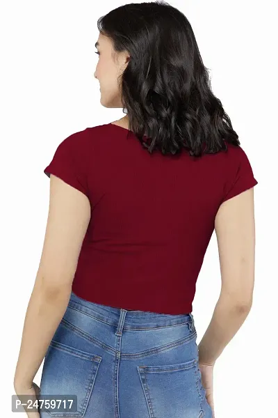 Luktrima Women?s Regular Fit Square Neck Crop Tops for Girls (S to L) Maroon-thumb3