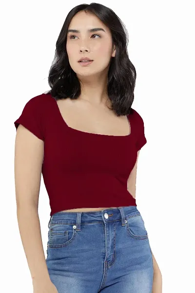 Luktrima Women?s Regular Fit Square Neck Crop Tops for Girls (S to L)