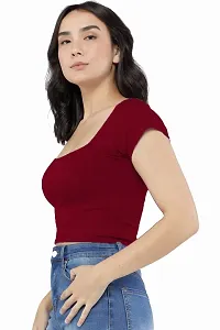 Luktrima Women?s Regular Fit Square Neck Crop Tops for Girls (S to L) Maroon-thumb1
