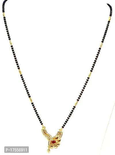 VSASA?s stylish DELICATE QUEENLY EXCLUSIVE GOLD PLATED MANGAL SUTRA WITH DROP LET EMBEDDED WITH AMERICAN DIAMOND WITH DESIGNER BLACK BEADS MALA for young Ladies/WOMEN-thumb0