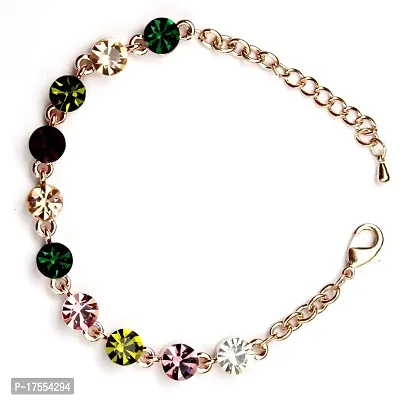 VSASA Elegant Rose Gold Multicolour Light Weight Metal Bracelets with Crystals for Girls