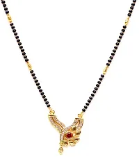 VSASA?s stylish DELICATE QUEENLY EXCLUSIVE GOLD PLATED MANGAL SUTRA WITH DROP LET EMBEDDED WITH AMERICAN DIAMOND WITH DESIGNER BLACK BEADS MALA for young Ladies/WOMEN-thumb1