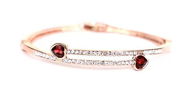 VSASA?s Dazzling Elegant Delicate KADA Style Rose Gold Sleek Bracelets with Small Crystal Heart American Diamond for Girls?-thumb1