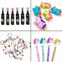 Unicon combo ,Unicorn staionery set Theme Combo of 7pcs, Unicorn Stationery Set for Kids, School Stationery Set with Keychain, Highlighter, Pen, Pencil, Erasers, Pouch, Best Birthday  Return Gift Set-thumb1