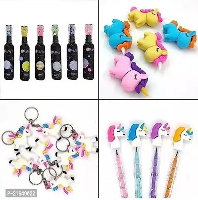 Unicon combo ,Unicorn staionery set Theme Combo of 7pcs, Unicorn Stationery Set for Kids, School Stationery Set with Keychain, Highlighter, Pen, Pencil, Erasers, Pouch, Best Birthday  Return Gift Set-thumb2