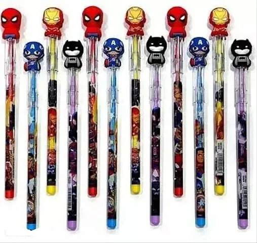 Avengers Pencil Pack of 12 Designer Bullet Pencils Avenger Superhero Design Stacking Pencil Birthday Gift Return Gifts for Kids Captain America Iron Man Batman.