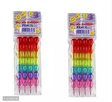 Kids Rainbow Color Brick Non-Sharpening Stack Pencil Set for Kids Designer Stylish Pencil(Set of-2)-thumb0