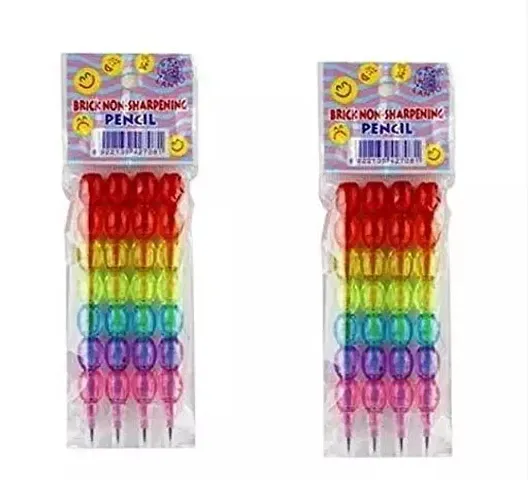 Kids Rainbow Color Brick Non-Sharpening Stack Pencil Set for Kids Designer Stylish Pencil(Set of-2)