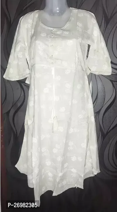 Beautiful White Printed Cotton Kurta For Women