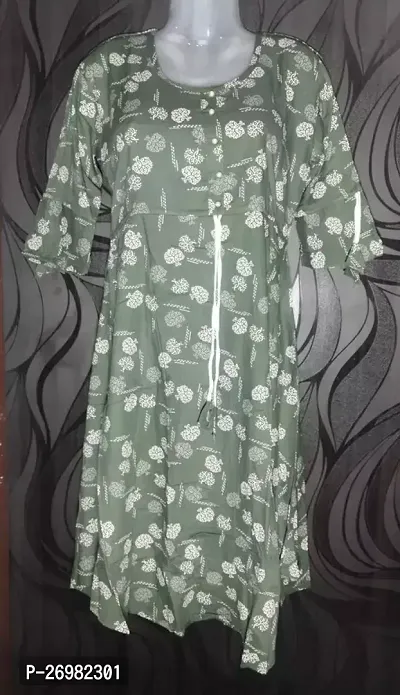 Beautiful Green Printed Cotton Kurta For Women-thumb0