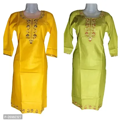 Beautiful Embroidered Cotton Kurta For Women Pack of 2-thumb0