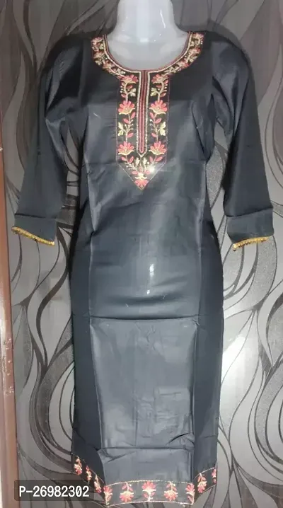 Beautiful Grey Embroidered Cotton Kurta For Women-thumb0