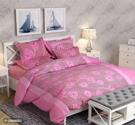 Comfortable Polyester Printed Double Bedsheet with Pillow Covers-thumb0