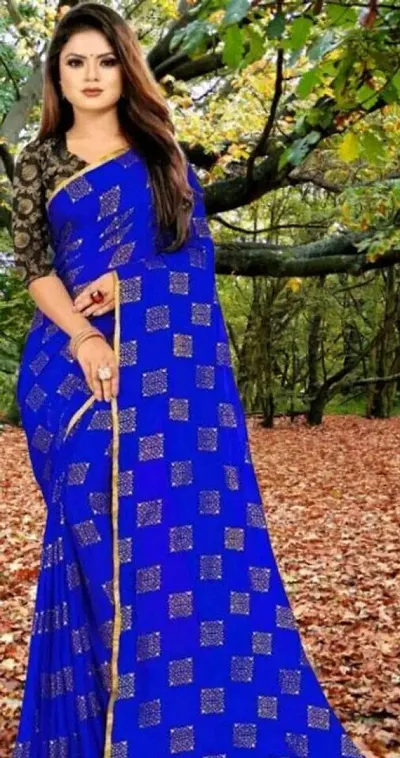 Women Stylish Blend Saree with Blouse piece