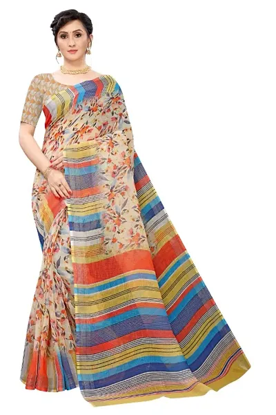 Stylish Linen Sarees With Blouse Piece