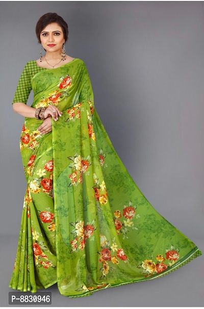 Classic Chiffon Printed Saree with Blouse piece-thumb0