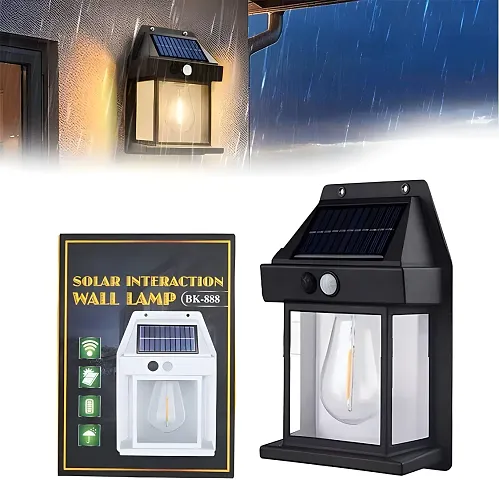 Solar-Wall-Lights-Outdoor,-Wireless-Dusk-to-Dawn-Porch-Lights-Fixture,-Solar-Wall-Lantern-with-3-Modes--Motion-Sensor,-Lighting-with-Clear-Panel Black Pack of 1