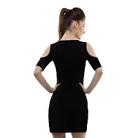 Black Solid Shift Short Dress-thumb3