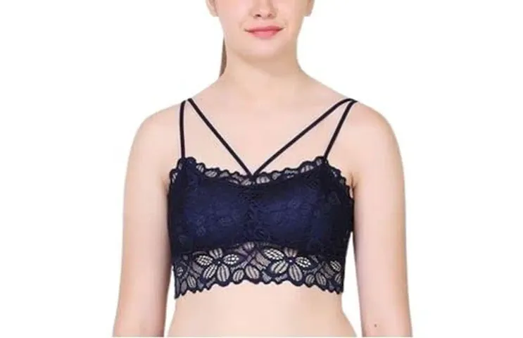 Dermaque Women's Silky Net Lightly Padded Non-Wired Full Coverge Seamless Bralette Bra (Removable Pads) Black