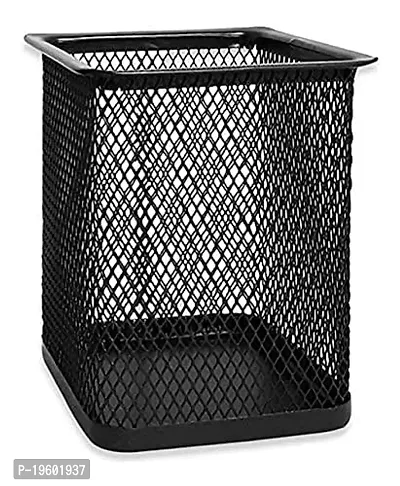MAGICAL BASKET Mesh Pen Stand/Pen Holder Square Shape Pencil Container (Pack of 1) Multipurpose Metal Hollow Out Desktop Storage Organizer for Student Stationery Office Supplies (Black)-thumb4