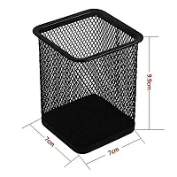 MAGICAL BASKET Mesh Pen Stand/Pen Holder Square Shape Pencil Container (Pack of 1) Multipurpose Metal Hollow Out Desktop Storage Organizer for Student Stationery Office Supplies (Black)-thumb1