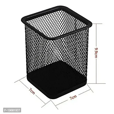 MAGICAL BASKET Mesh Pen Stand/Pen Holder Square Shape Pencil Container (Pack of 1) Multipurpose Metal Hollow Out Desktop Storage Organizer for Student Stationery Office Supplies (Black)-thumb2