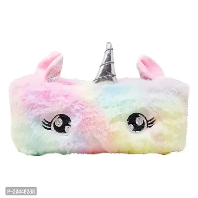 Shivaay Trendy Unicorn Rainbow Fur Pouch Pencil Case Boys/Girls for Birthday Return Gifts for Kids Makeup Pouch Travel Christmas Gift
