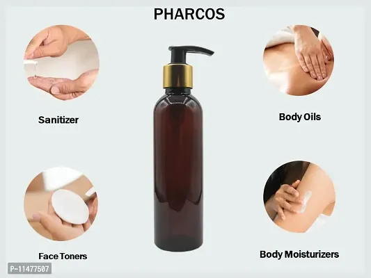 Pharcos 200Ml Amber Plastic Bottle With Golden Metallic Collar Black Dispenser Unbreakable | Leak-Proof | Refillable Refillable Containers For Liquid Soap, Shampoo, Oils, Sanitizers. Pack Of 1-thumb3