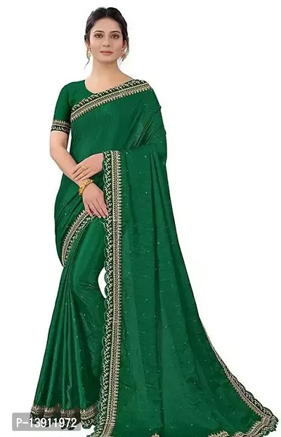 Stylish Green Satin Bandhani Self Pattern Women Saree with Blouse piece