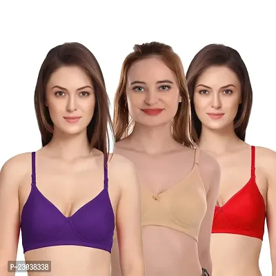 Stylish Cotton Blend Non Padded Solid Bras For Women- Pack Of 3-thumb0