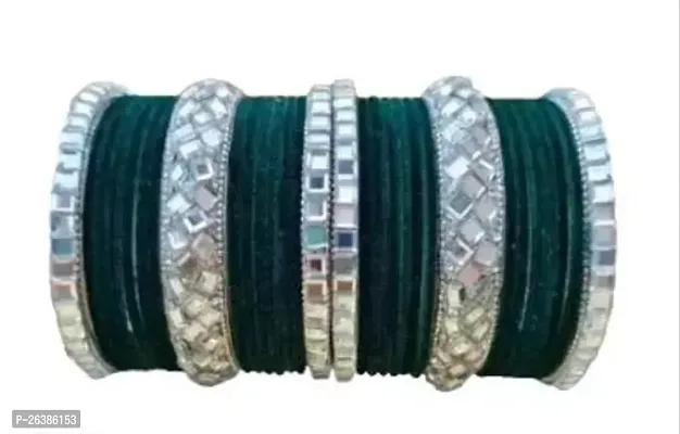 Velvet Bangle Set With Kundan Studded Work For Women And Girls Pack Of Both Hand Bangle Set-thumb0