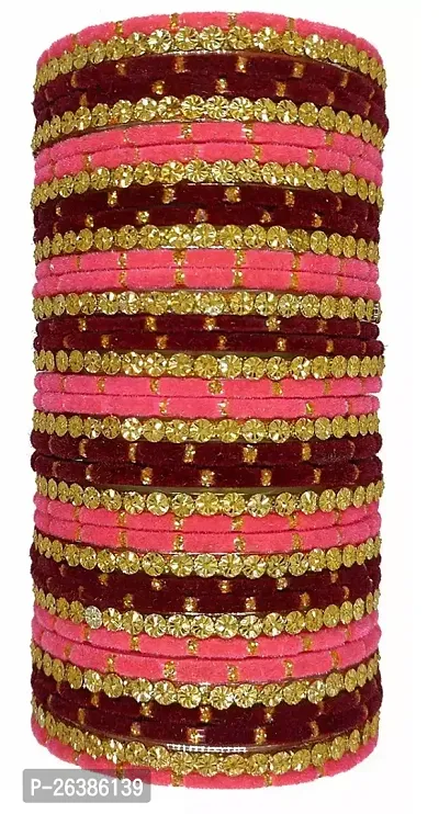 Velvet Bangle Set With Artificial Stones Work For Women And Girls Pack Of Both Hand Bangle Set-thumb0