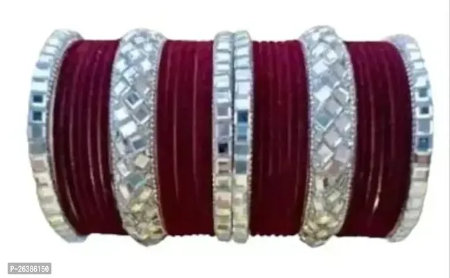 Velvet Bangle Set With Kundan Studded Work For Women And Girls Pack Of Both Hand Bangle Set