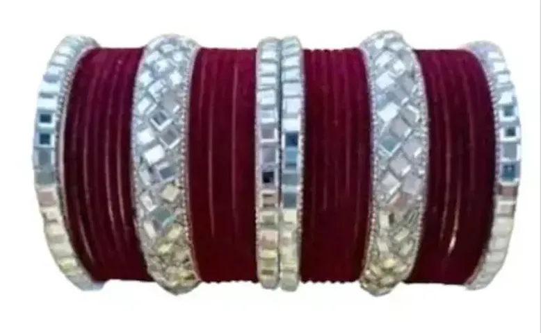 New Collection Of Velvet Bangle Set Combo With Mirror Work Kangan Set And Velvet Bangles For Girls.