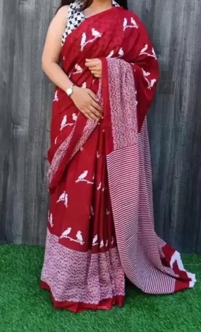 Beautiful Cotton Mulmul Saree With Blouse Piece