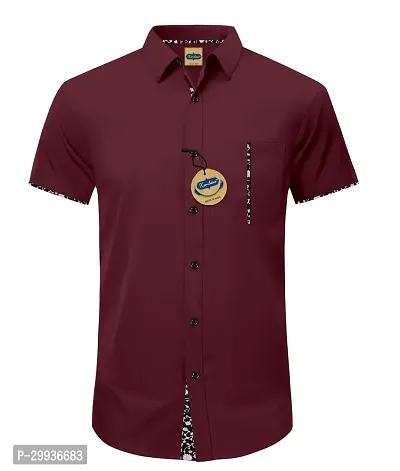 Stylish Maroon Cotton Blend Solid Casual Shirt For Men