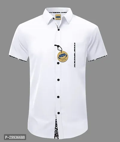 Stylish White Cotton Blend Solid Casual Shirt For Men